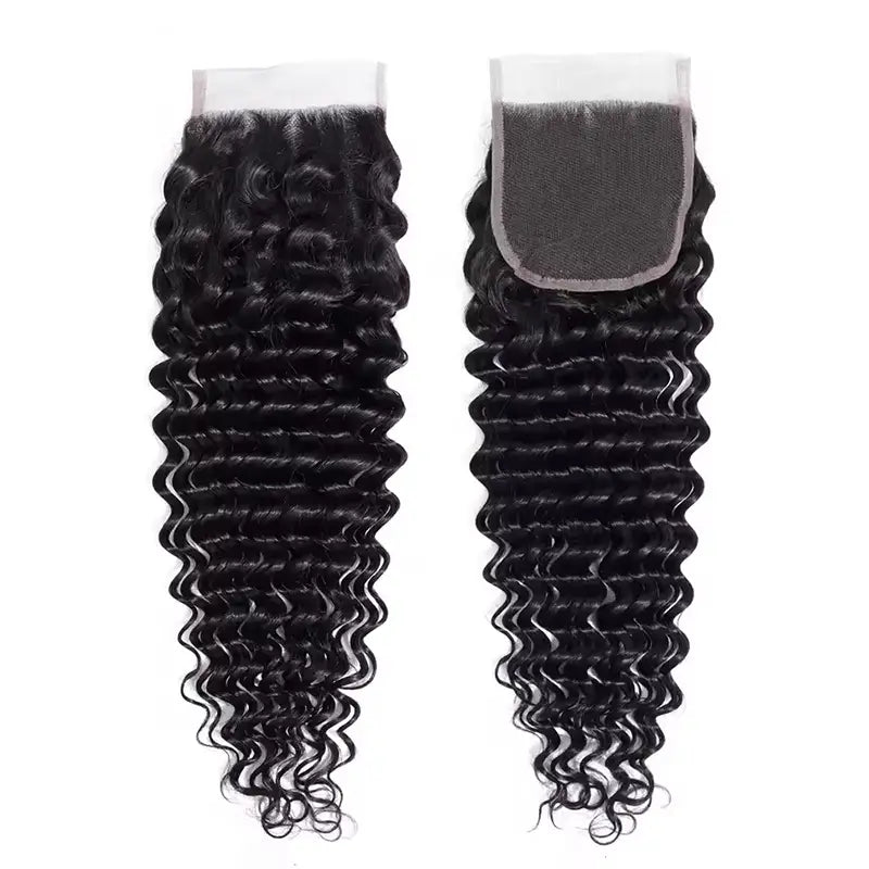4x4 Transparent lace Closure Deep Wave Human Hair