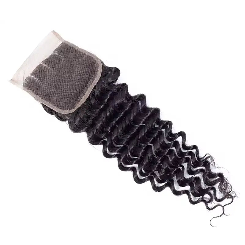 4x4 Transparent lace Closure Deep Wave Human Hair