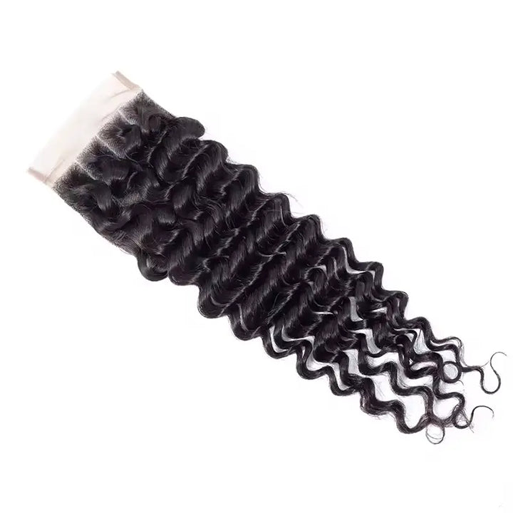 4x4 Transparent lace Closure Deep Wave Human Hair