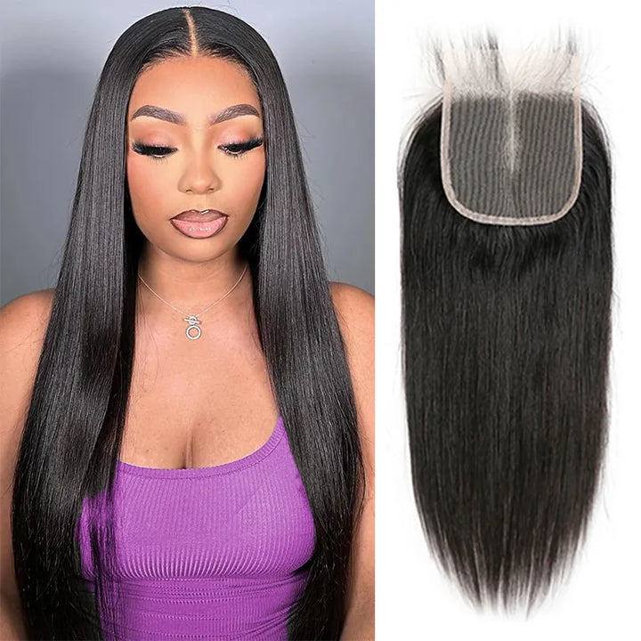 4x4 Transparent lace Closure Silky Straight Human Hair