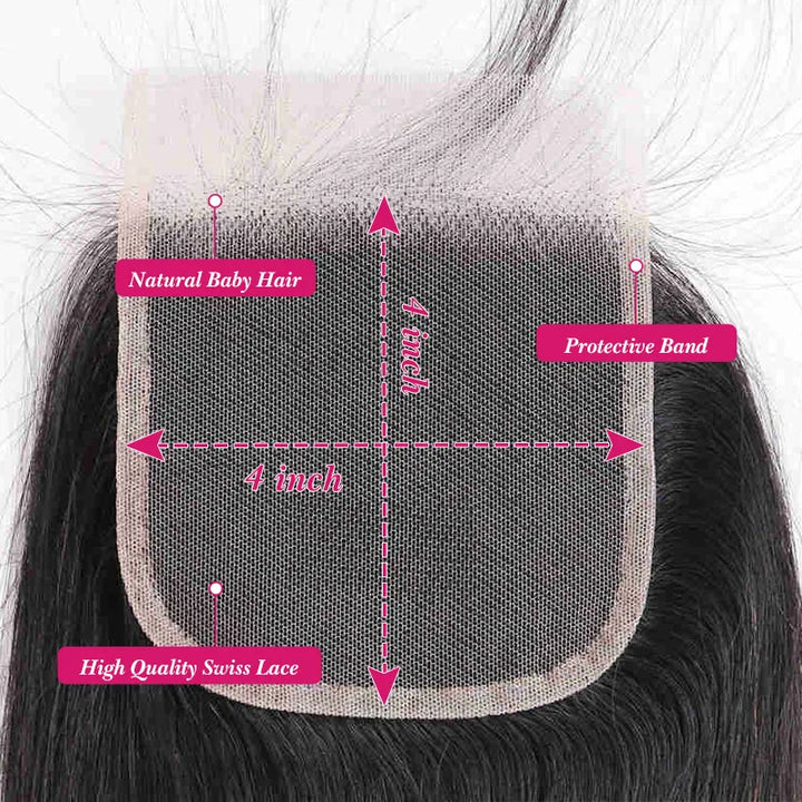 4x4 Transparent lace Closure Silky Straight Human Hair