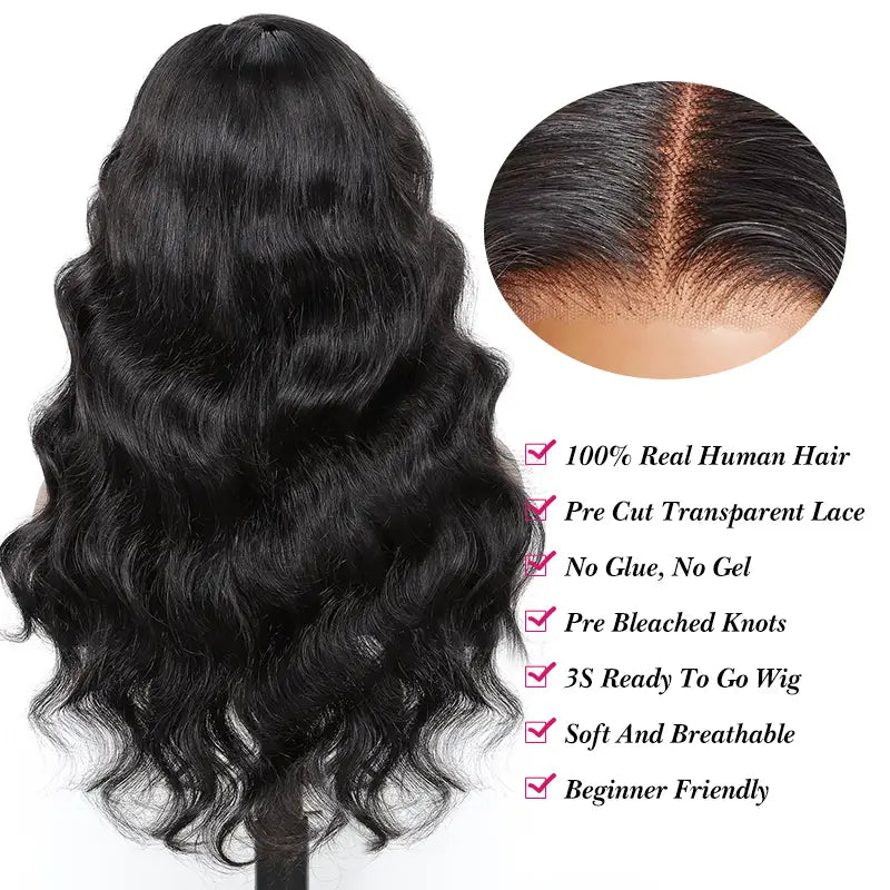4x4 Wear & Go Body Wave Lace Wig Human Hair Glueless Pre-Cut