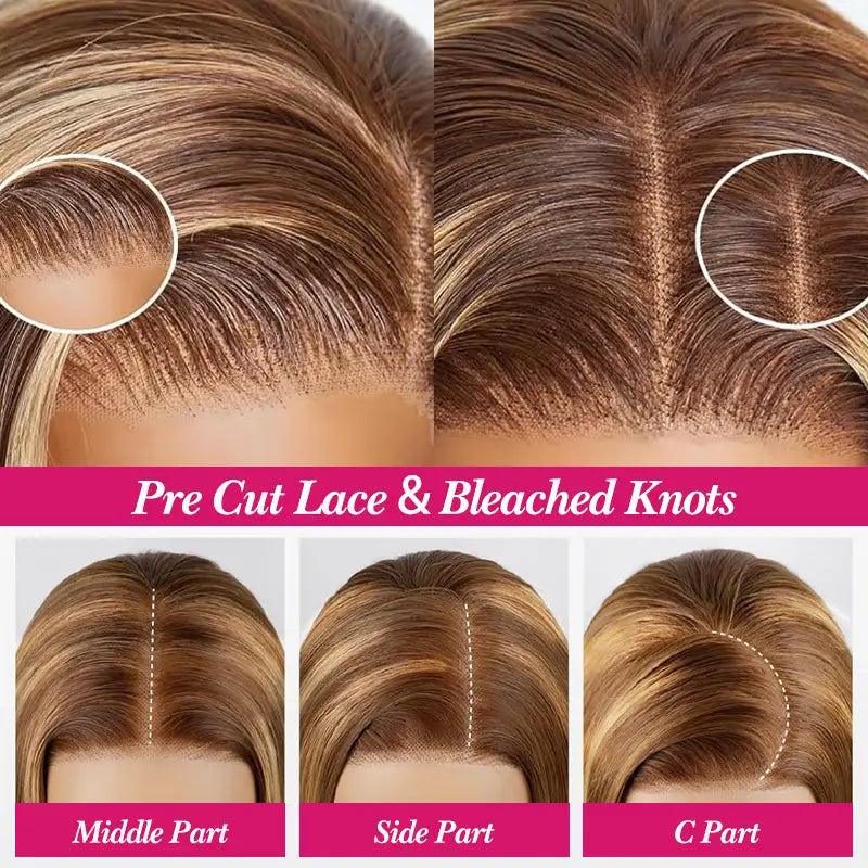 4x4 Wear & Go Straight Wig with Piano Highlight, Pre-Cut, No Glue Needed
