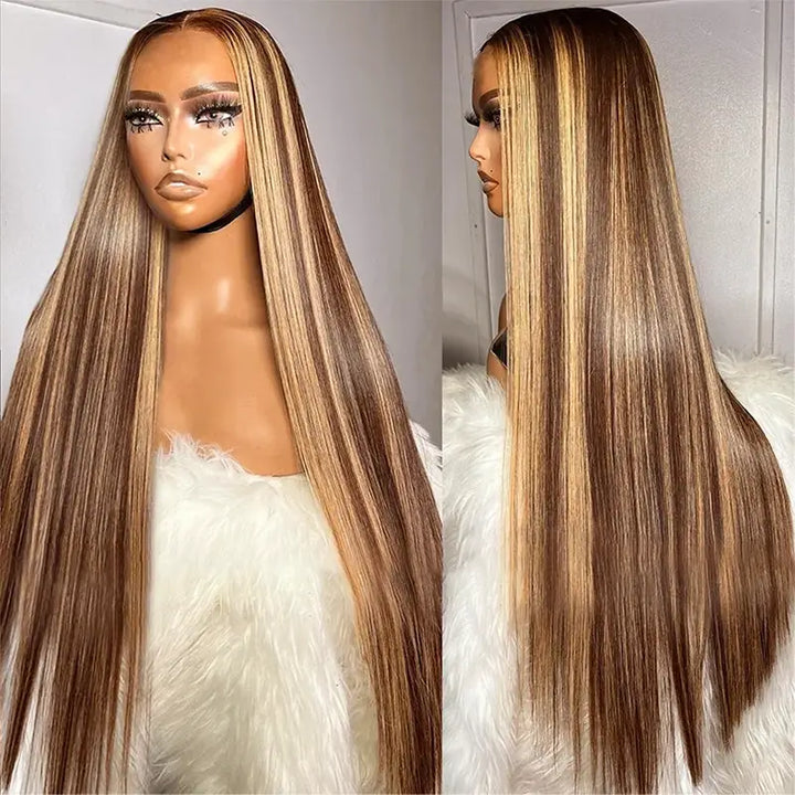 4x4 Wear & Go Straight Wig with Piano Highlight, Pre-Cut, No Glue Needed