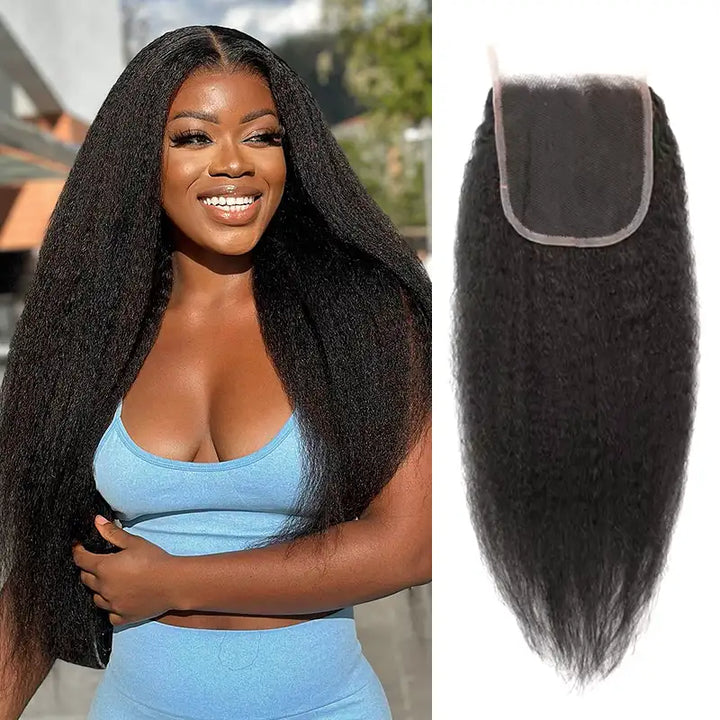 4x4 Transparent lace Closure Kinky Straight Human Hair