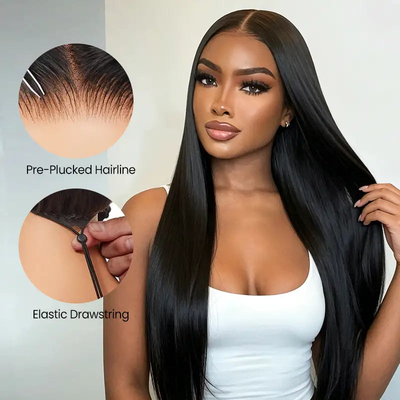 Peluca de cabello humano liso con encaje frontal transparente de 13 x 4 
