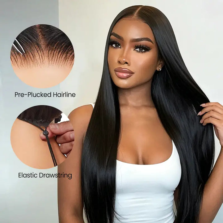 Peluca de cabello humano liso con encaje frontal transparente de 13 x 4 