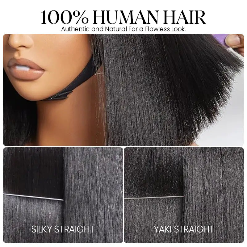 Put On & Go Realistic Yaki Bob with Bangs Human Hair Wig – Beginner Friendly