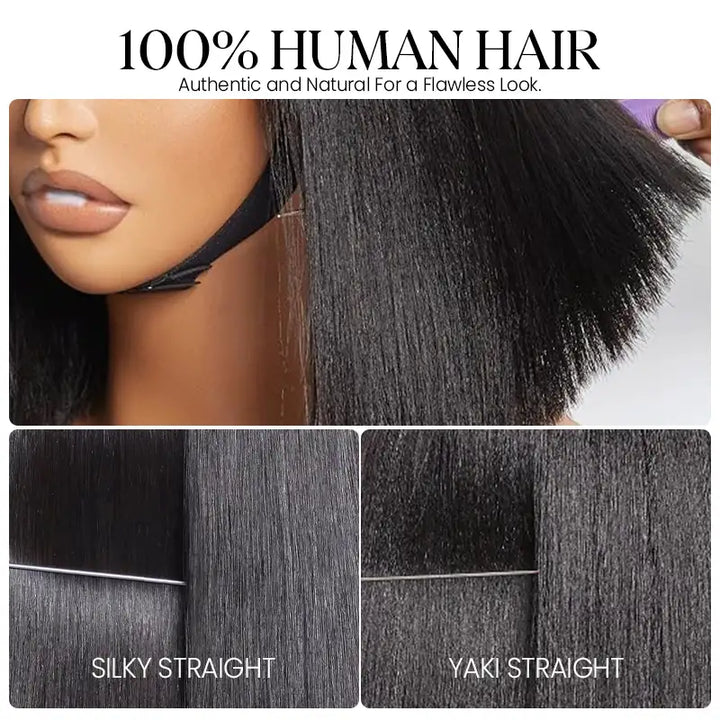 Put On & Go Realistic Yaki Bob with Bangs Human Hair Wig – Beginner Friendly