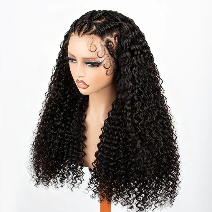 13x4 Glueless Pre-Braided Curly Human Hair Wig – Heart & Side Cornrow Styles