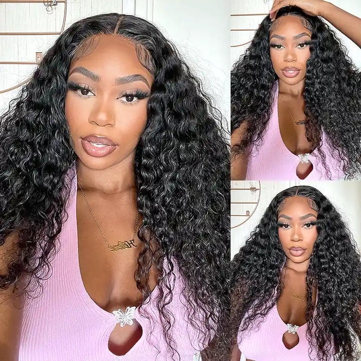 Perruques en cheveux humains ondulés profonds avec dentelle frontale transparente 13x4 
