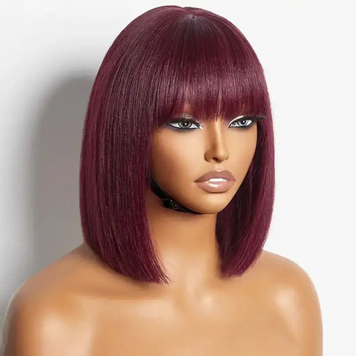 99J Human Hair Bob Wig with Bangs - Ready to Wear | No Glue, Beginner Friendly
