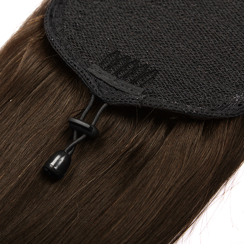 Extensión de cabello humano con cola de caballo recta y rizada con cordón para mujeres 