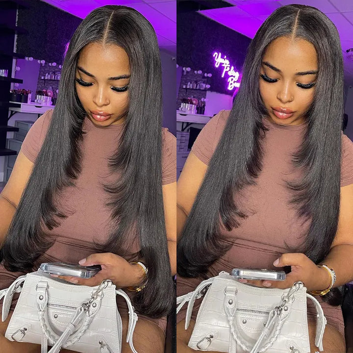 Perruque de cheveux raides avec fermeture en dentelle transparente 5x5 Huamn Hair 