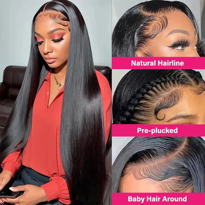 Perruque de cheveux raides avec fermeture en dentelle transparente 5x5 Huamn Hair 