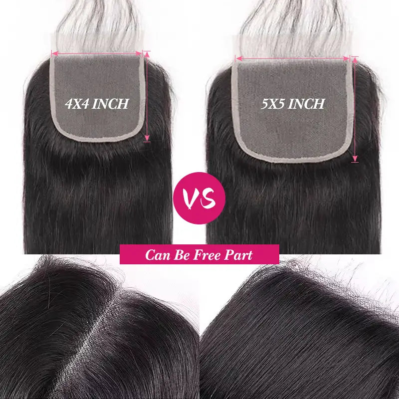 Cierre de encaje transparente para cabello liso de 5 x 5 pulgadas 