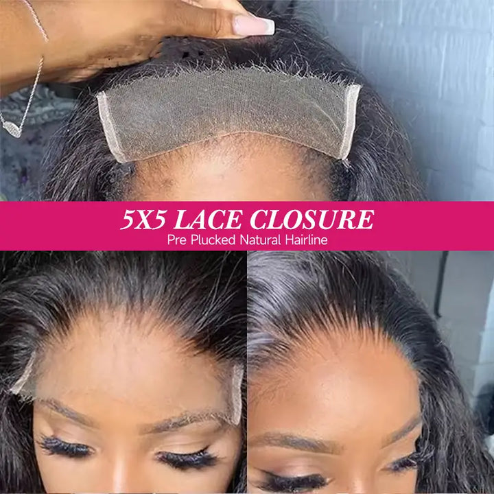 Fermeture en dentelle transparente 5x5 Cheveux ondulés profonds 