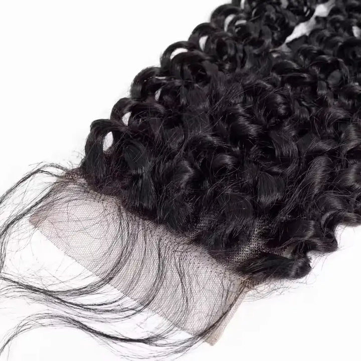 Cabello humano rizado Jerry, prearrancado, con cierre de encaje transparente de 5 x 5 pulgadas 