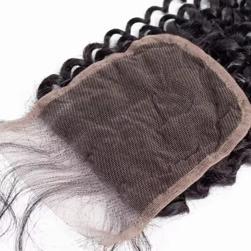 Cabello humano rizado Jerry, prearrancado, con cierre de encaje transparente de 5 x 5 pulgadas 