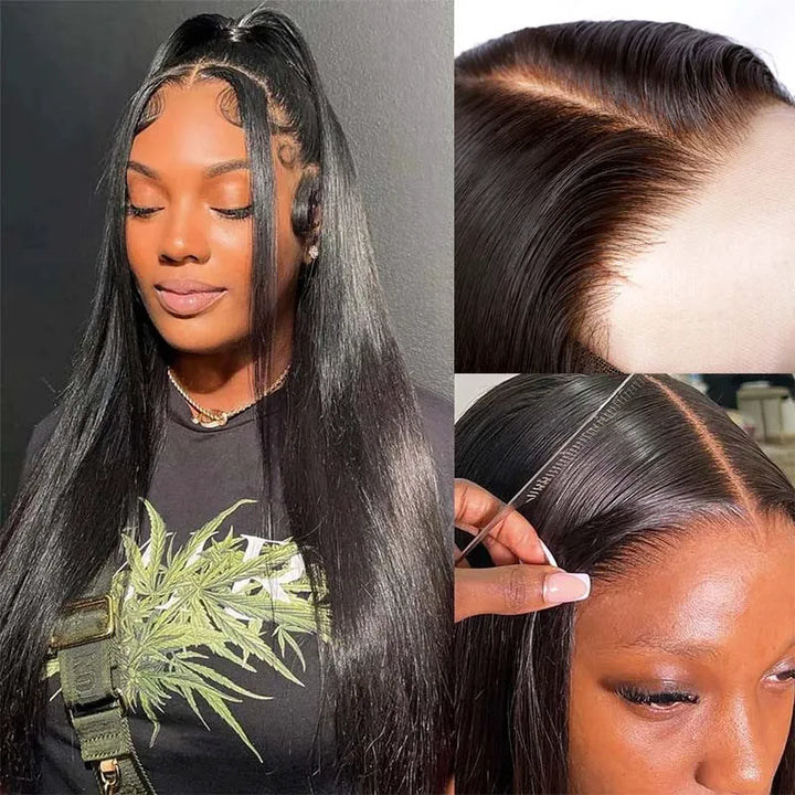 Perruque de cheveux raides avec fermeture en dentelle transparente 5x5 Huamn Hair 