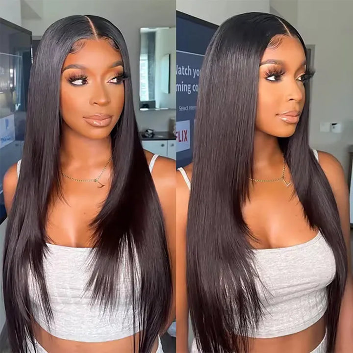 Perruque de cheveux raides avec fermeture en dentelle transparente 5x5 Huamn Hair 