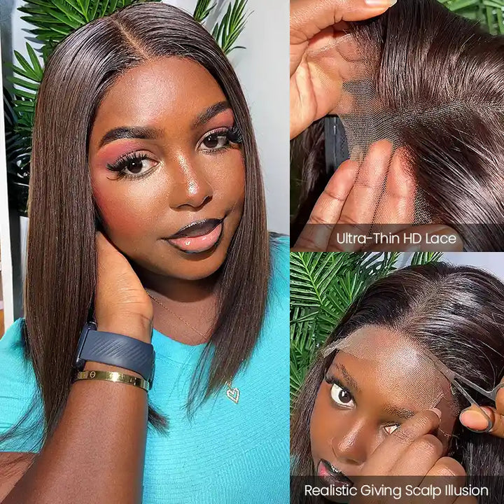 5x5 Lace wig Human Hair Straight Bob Wig