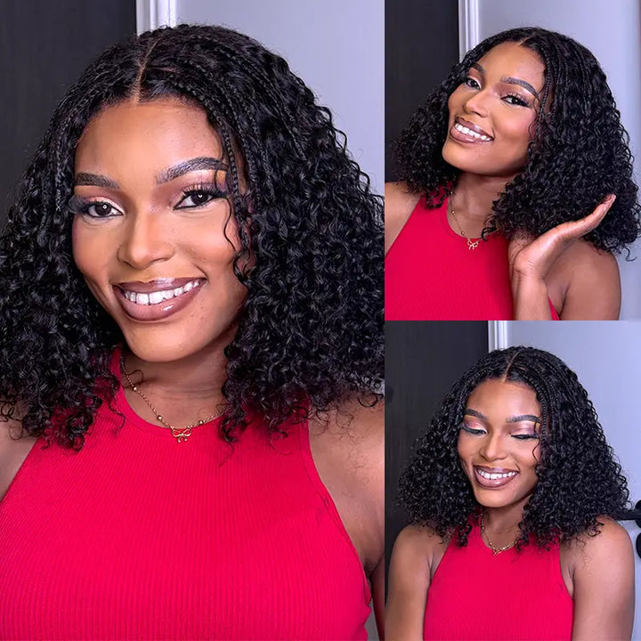 Readitress™ Boho-Inspired Braided Top Deep Curly 5x5 Glueless Human Hair Wig