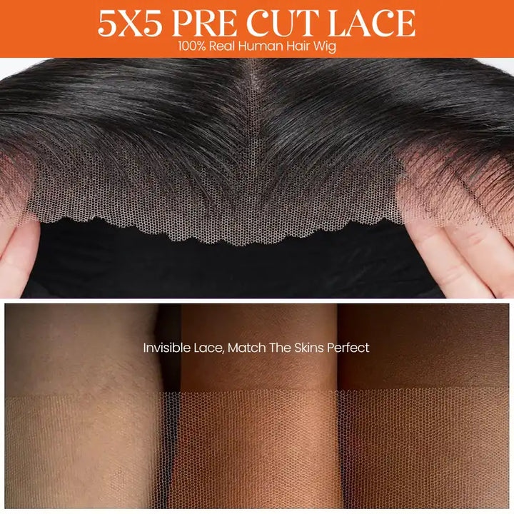 Perruque en cheveux humains lisses avec dentelle frontale transparente 13x4 