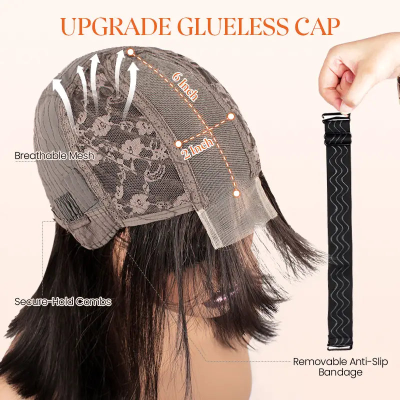 2x6 Closure Lace Straight Human Hair Bob Wig With Bang