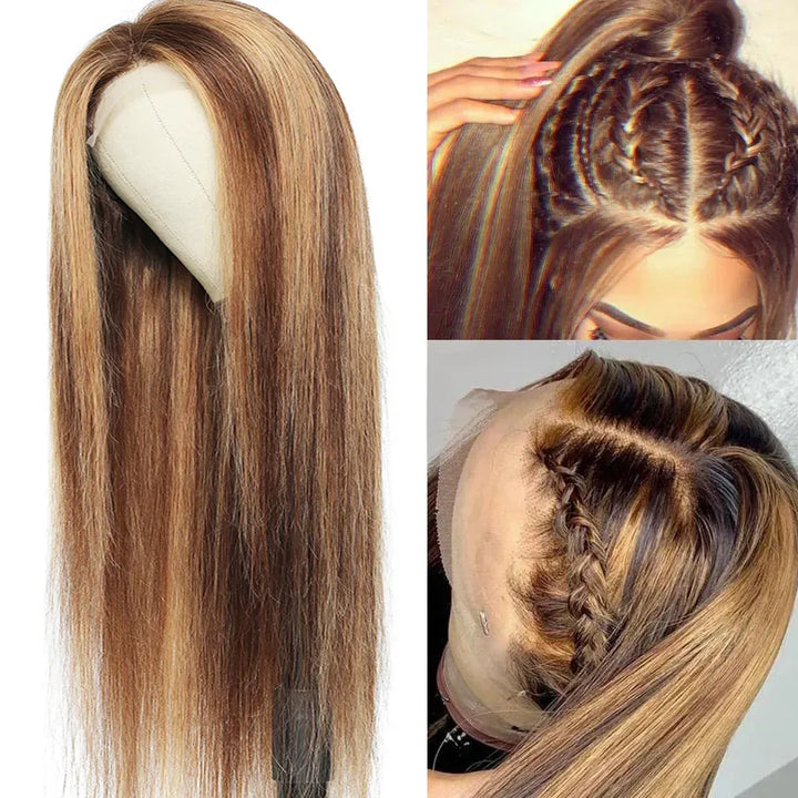 Piano Colored Hair 13x4 Transparent Lace Frontal Straight Wig