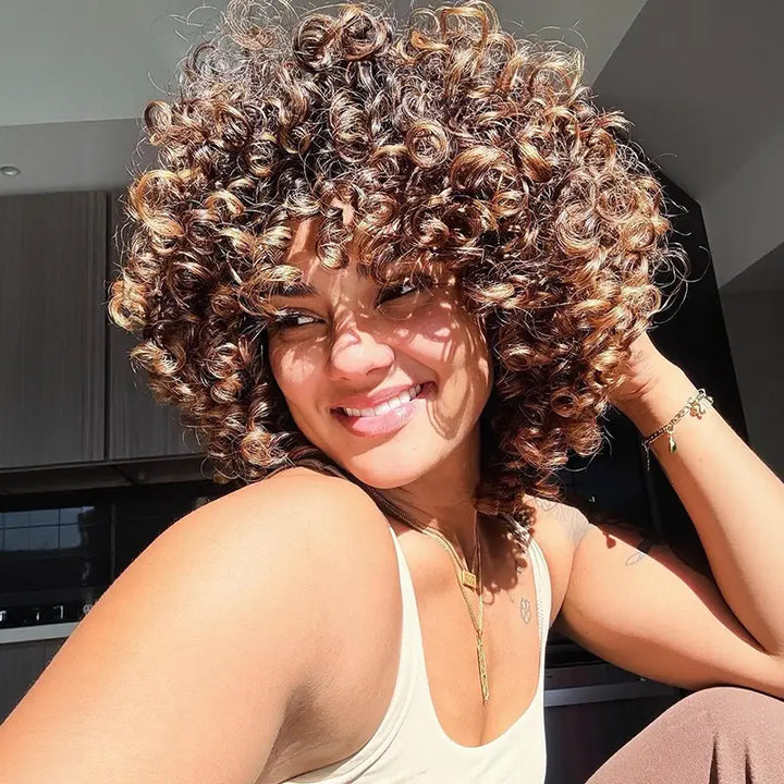 Egg Roll Bob Curly #1B Human Hair Wigs With Bang