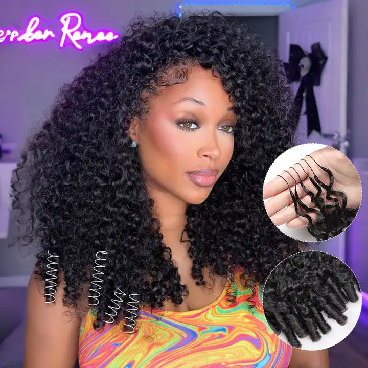 Natural Black Burmese Curly Feather Crochet Hair Extensions Human Hair