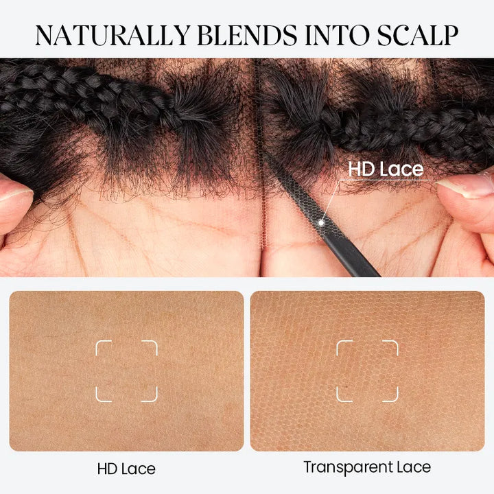 T1B/4 Boho Braided Curly Wig 5x5 HD Lace Drawstring Glueless Human Hair Wig