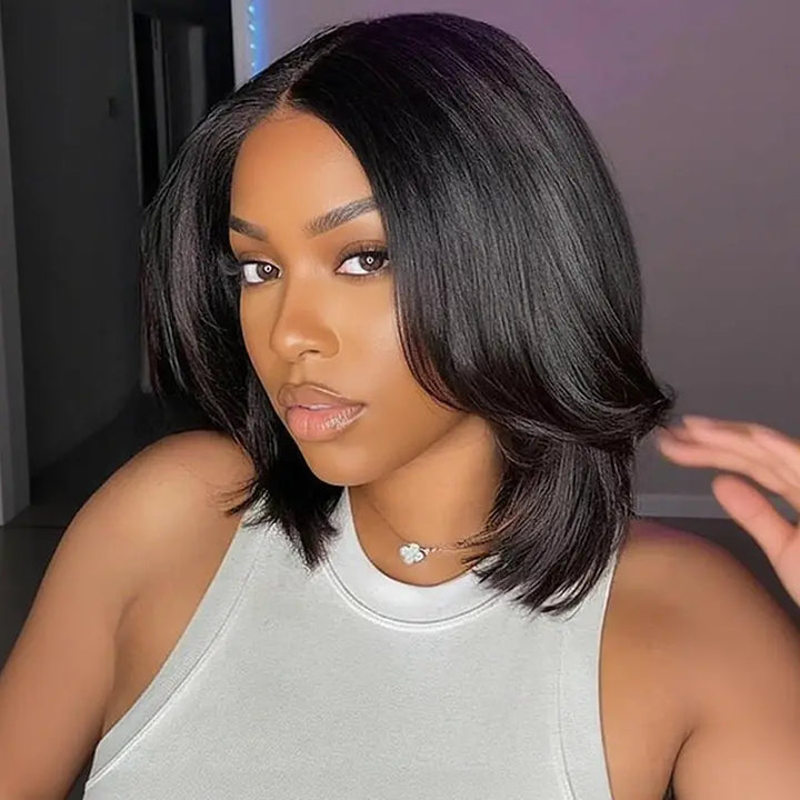 Perruque en cheveux humains lisses avec dentelle frontale transparente 13x4 