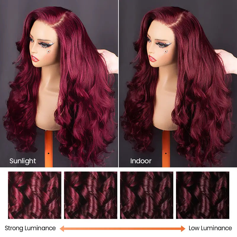 Full Bouncy Curls 3D Body Wave, Dark 99J 13x4 Lace Front Wig, Pre-Plucked