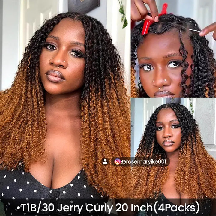 Ombre T1B/30 Curly Feather Crochet Hair Extensions 100% Human Hair