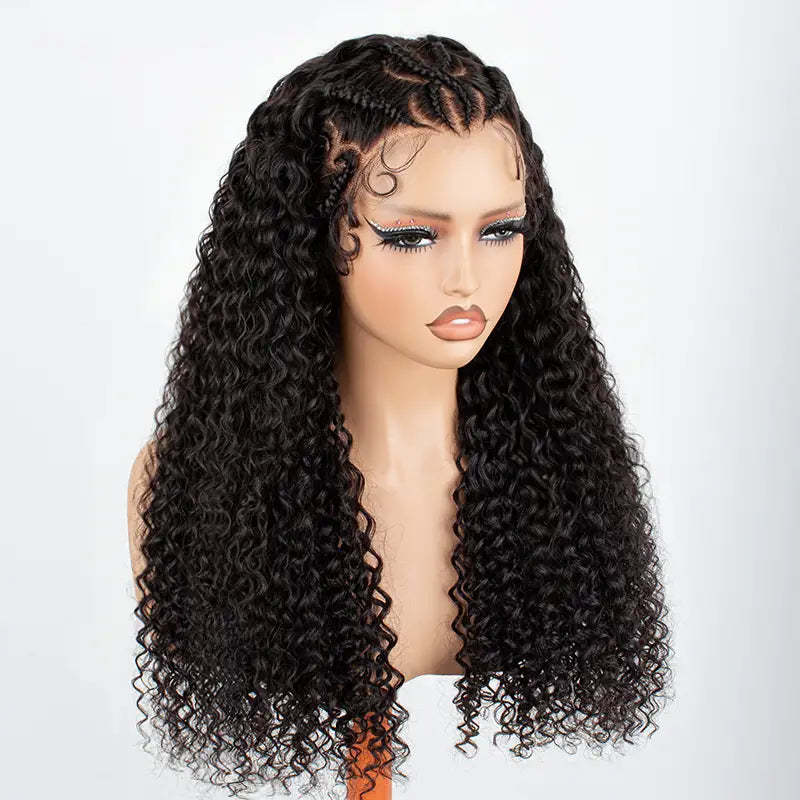 13x4 Glueless Pre-Braided Curly Human Hair Wig – Heart & Side Cornrow Styles
