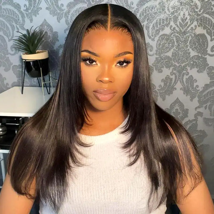 5x5 Transparent Lace Closure Straight Hair Wig Pre-cut Layer Style