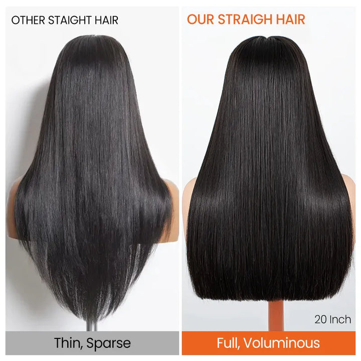 Perruque en cheveux humains lisses avec dentelle frontale transparente 13x4 