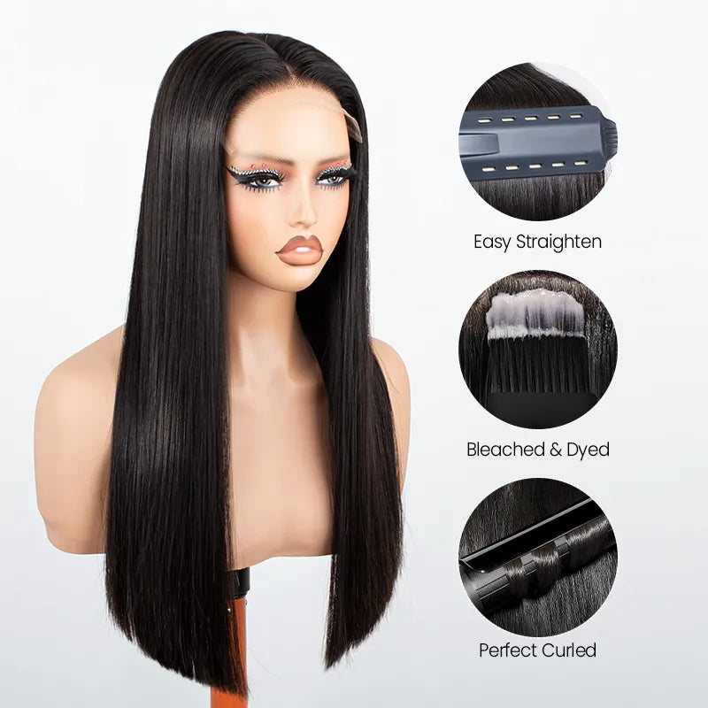 Perruque en cheveux humains lisses avec dentelle frontale transparente 13x4 