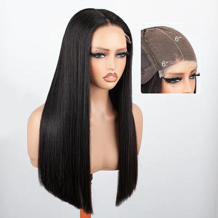 Super Double Drawn Bone Straight 6x6 Lace Closure Glueless Human Hair Wig
