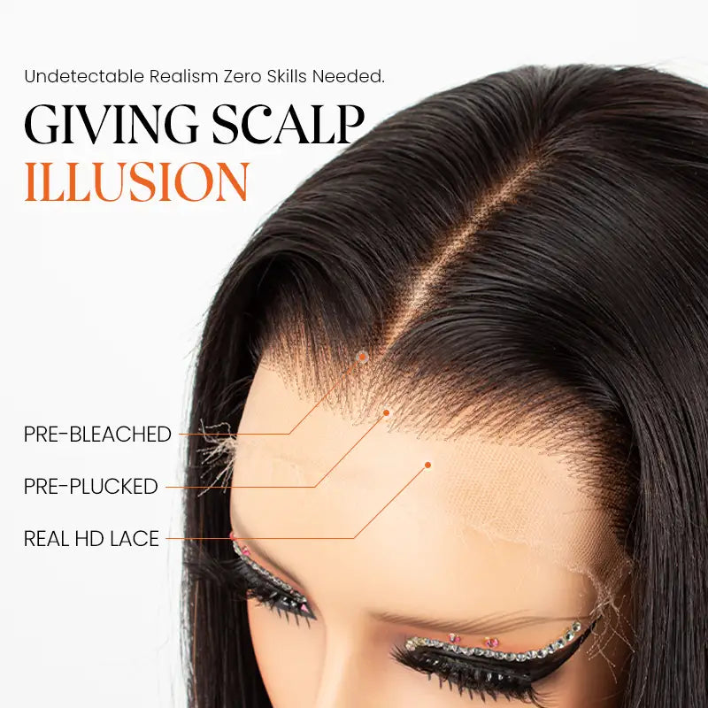 Peluca de cabello humano liso con encaje frontal transparente de 13 x 4 