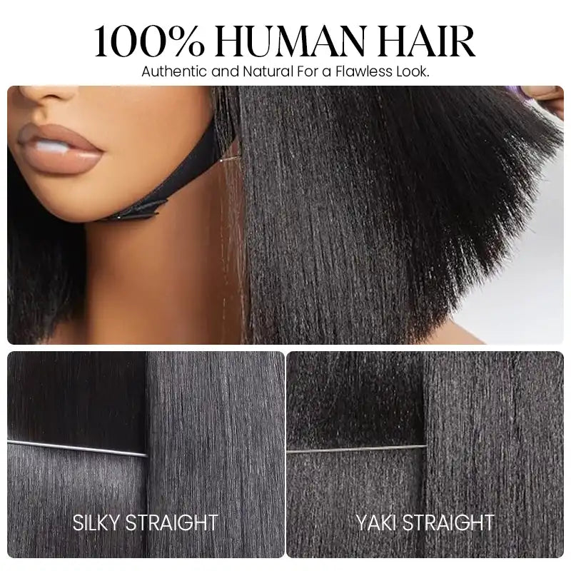 5x5 Lace Yaki Straight Bob Wig Drawstring Glueless Human Hair Wig