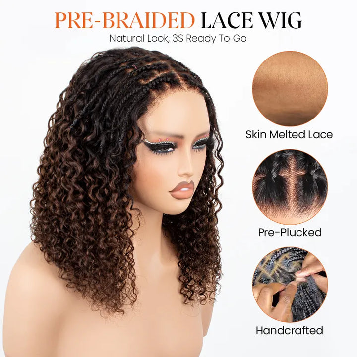 T1B/4 Boho Braided Curly Wig 5x5 HD Lace Drawstring Glueless Human Hair Wig