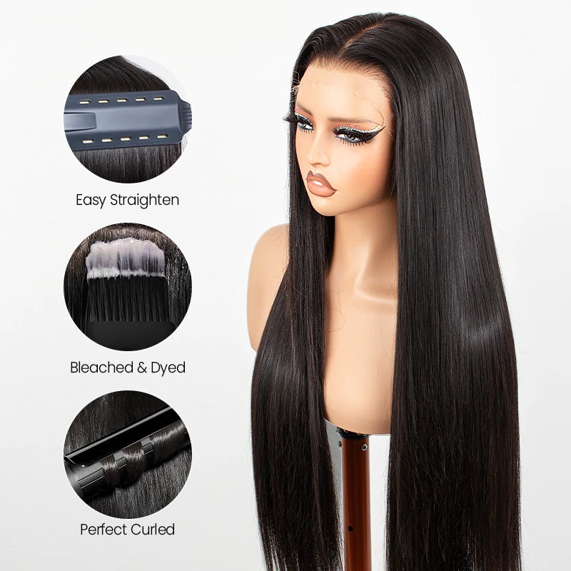 Perruque en cheveux humains lisses avec dentelle frontale transparente 13x4 