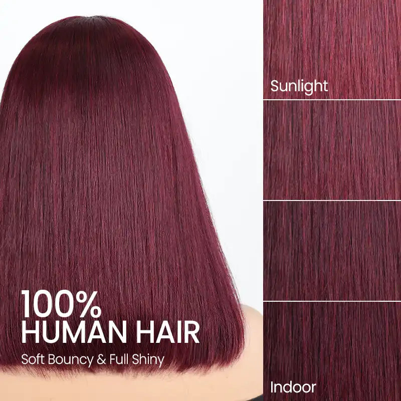 99J Human Hair Bob Wig with Bangs - Ready to Wear | No Glue, Beginner Friendly
