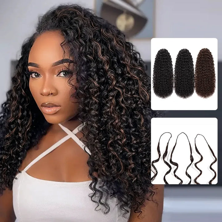$109 = 3 Bundles | Curly Feather Crochet Human Hair Extensions Pre-Separated Knotless