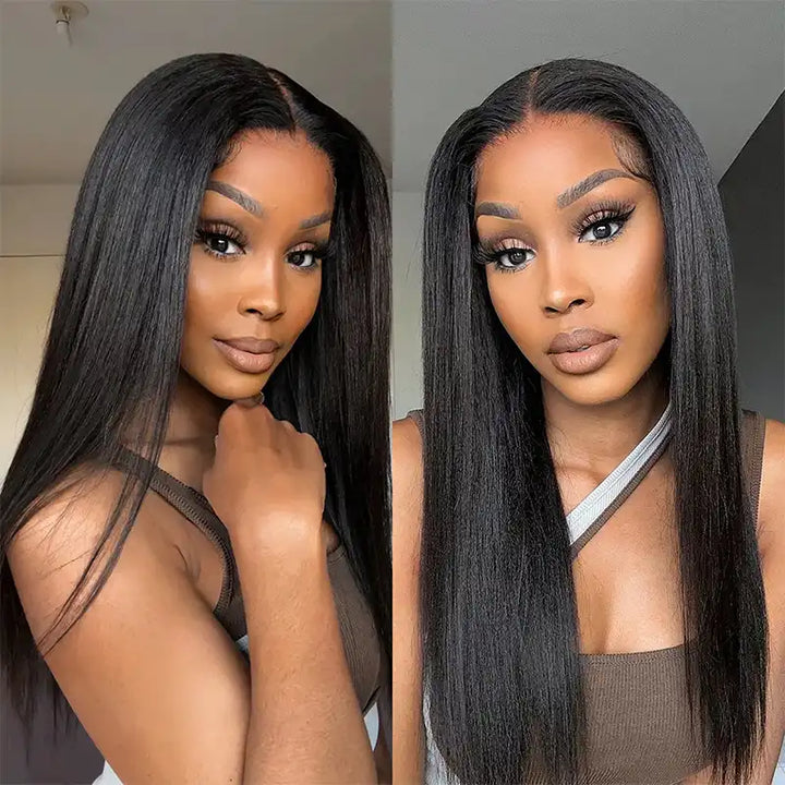 5x5 Lace Yaki Straight Bob Wig Drawstring Glueless Human Hair Wig