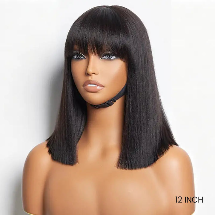 Put On & Go Realistic Yaki Bob with Bangs Human Hair Wig – Beginner Friendly