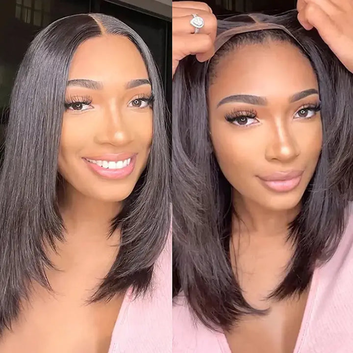 Perruque en cheveux humains lisses avec dentelle frontale transparente 13x4 